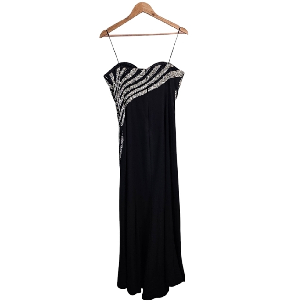 VTG Cassandra Stone Elegant Black Silver Beaded Evening Dress Side Slit Sz 12 - Picture 3 of 14